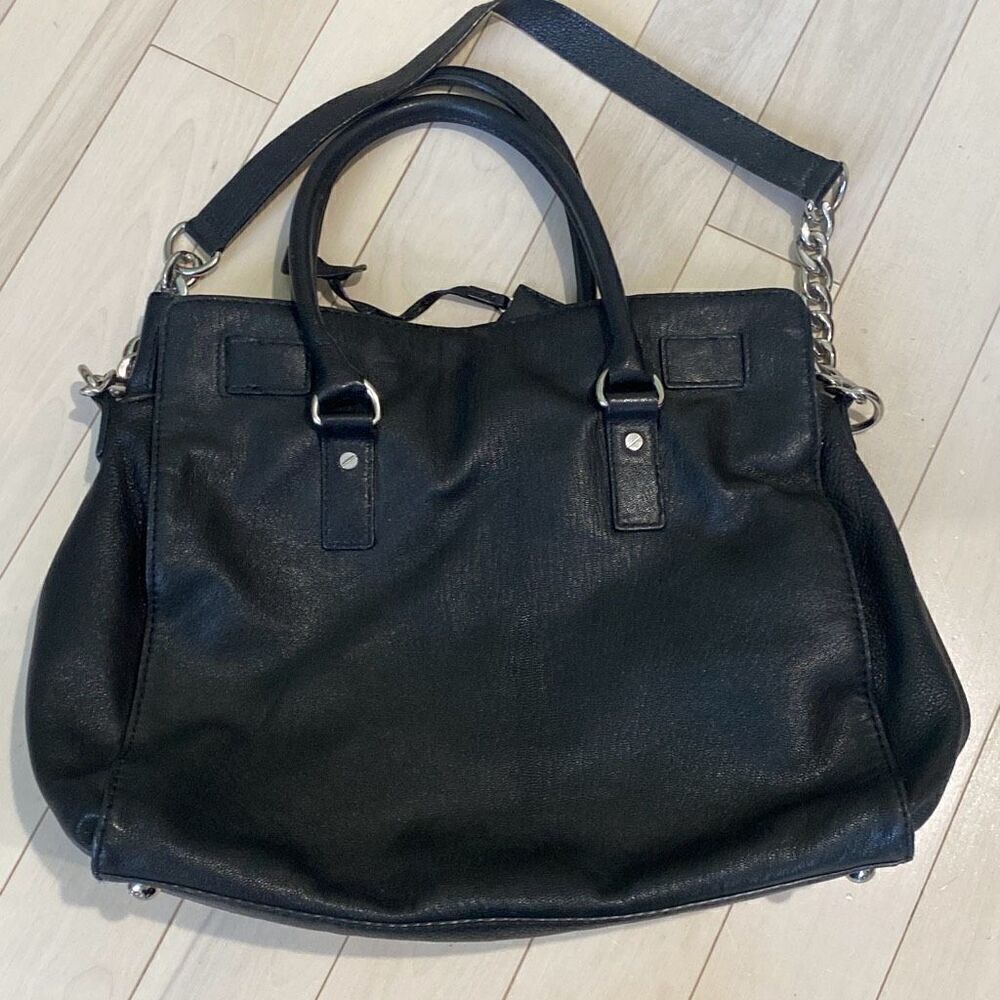 Michael Kors Women's Hamilton Medium Satchel Crossbody Bag Black & Gold - Picture 7 of 10